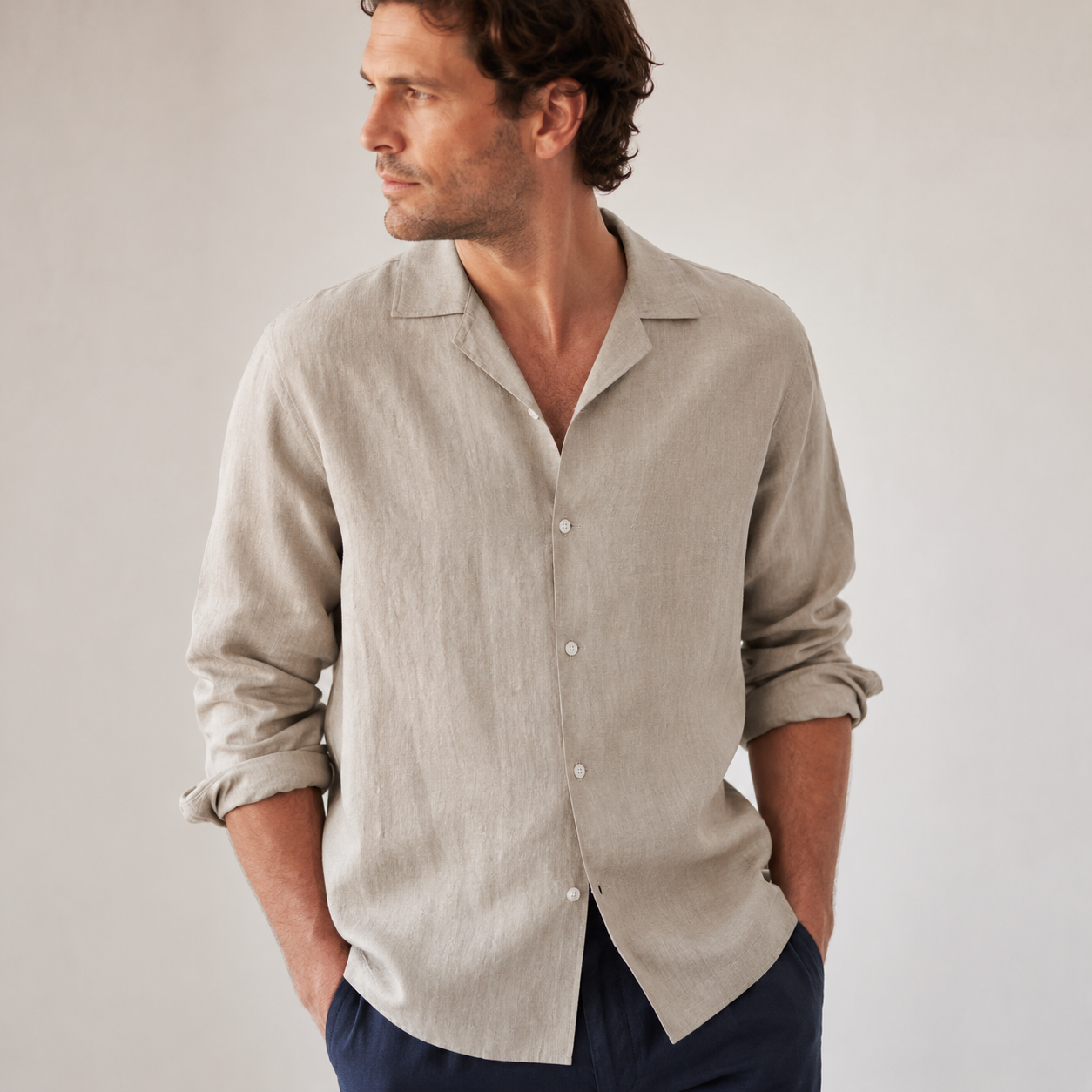 The Cassis Linen Long-Sleeve Shirt - lifestyle