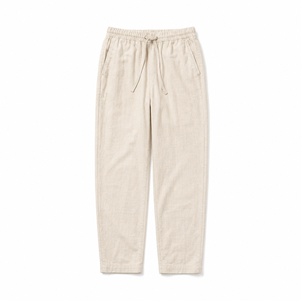 The Laurent Linen Trousers - white background flat lay